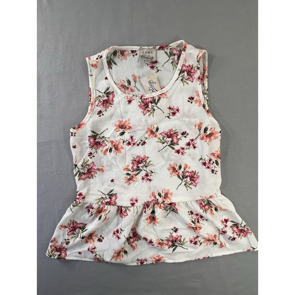 Como Vintage Peplum Floral Top Women's XS Casual Beach Vacation Weekend